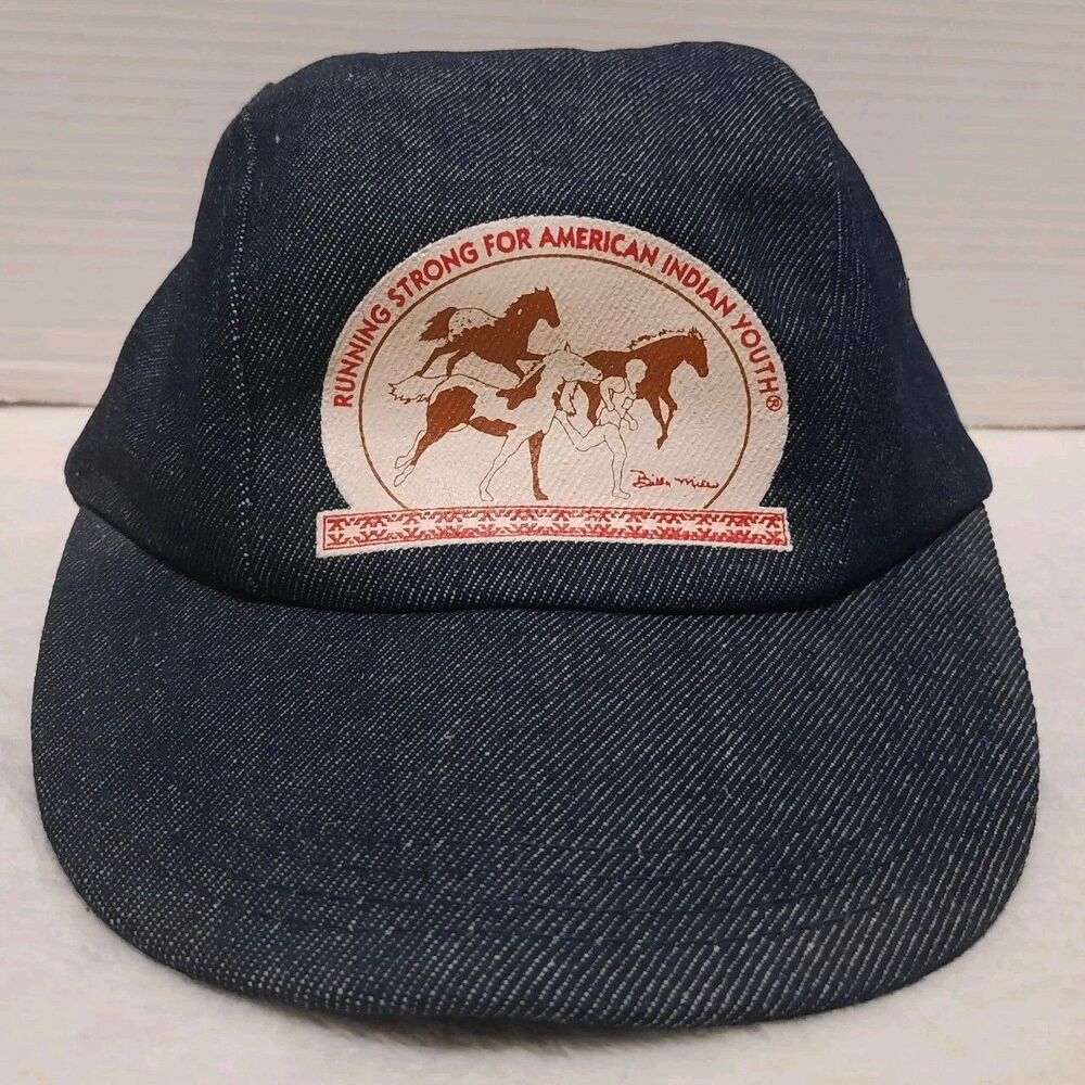 Vintage 90s Running Strong for American Indian Youth Denim Snapback Hat USA Made